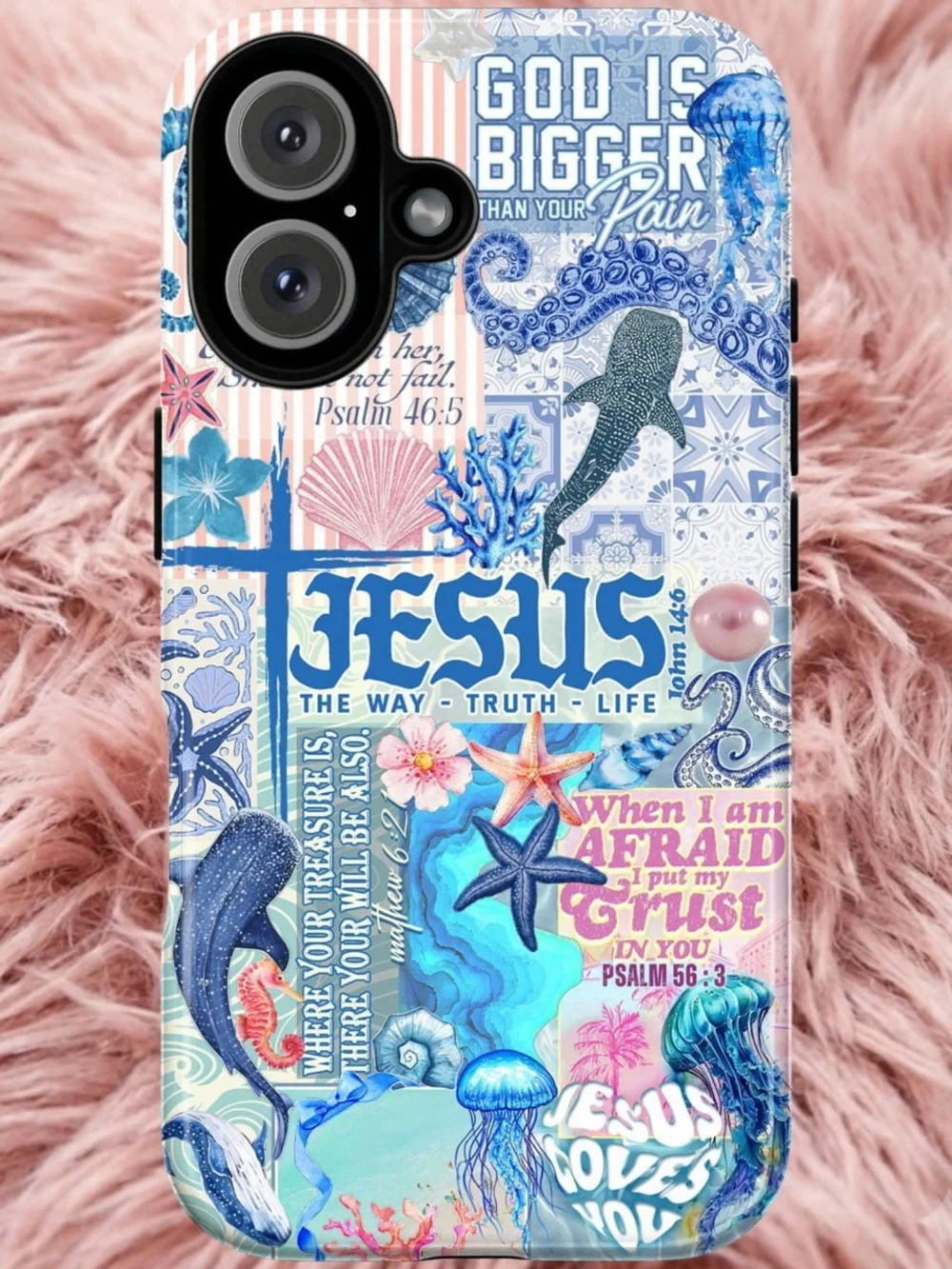 Faith-Inspired Blue Jesus Phone Case for iPhone